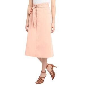 Gap Midi Skirt light Pink Aline Paper Bag waist utility removable tie belt Small